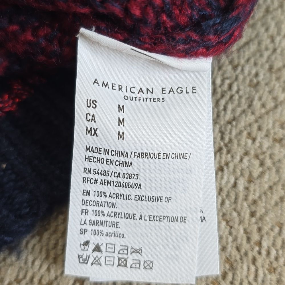 American Eagle Ombre Tan Red Blue Stripe Mock Neck Cozy Sweater - Size Medium - Picture 6 of 13